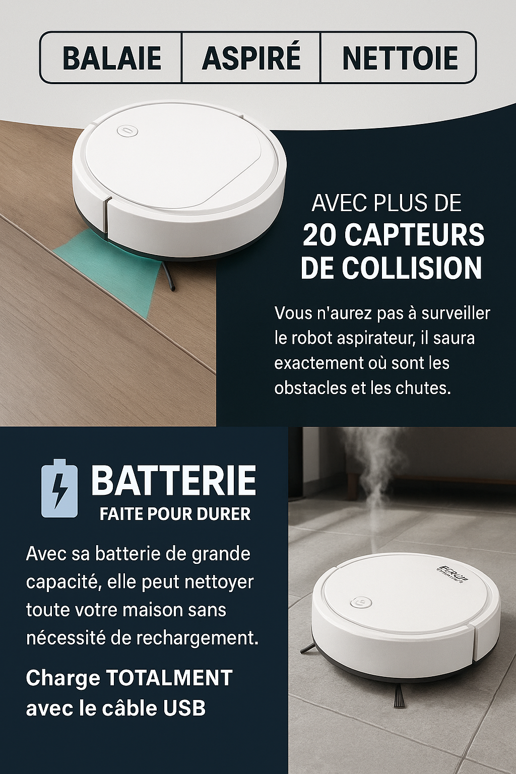 Robot MaxClean - Aspirateur Inteligente 3 en 1